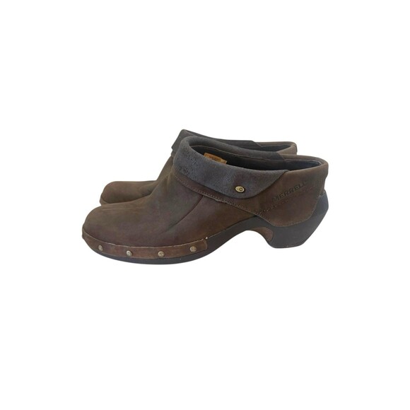 Merrell Drizzle Luxe Wrap Studded Brown Leather Clogs Size 7.5 - Picture 1 of 10